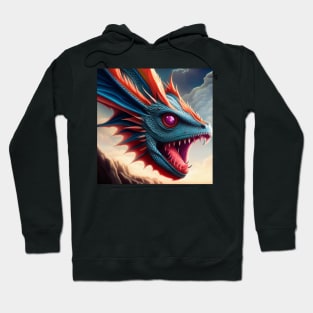 Long Necked Blue and Red Dragon with Purple Eyes Hoodie